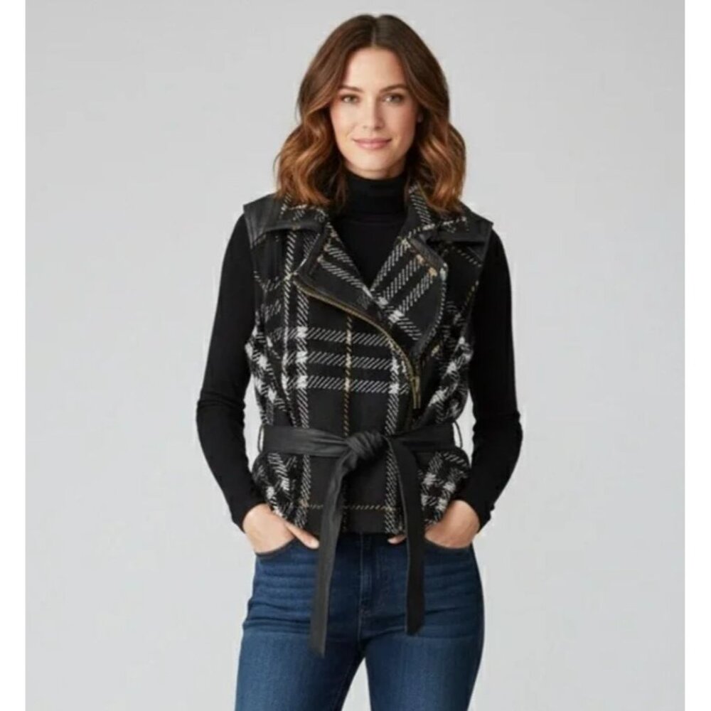 CAbi Black Plaid Moto Vest Style 517 Medium - Picture 4 of 15